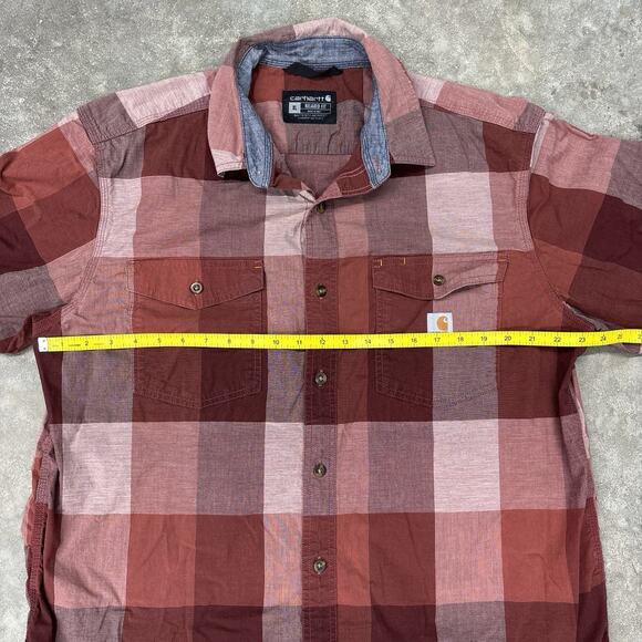 Carhartt Button Up Shirt Mens Extra Large Maroon Buffalo Plaid Comfort Relaxed - Picture 5 of 10